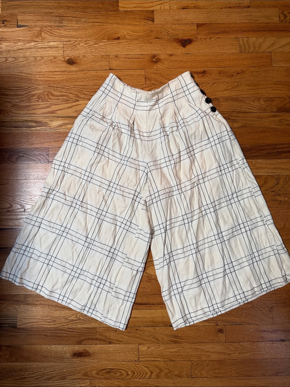 Anthropologie Cream Plaid check Wide-Leg culottes